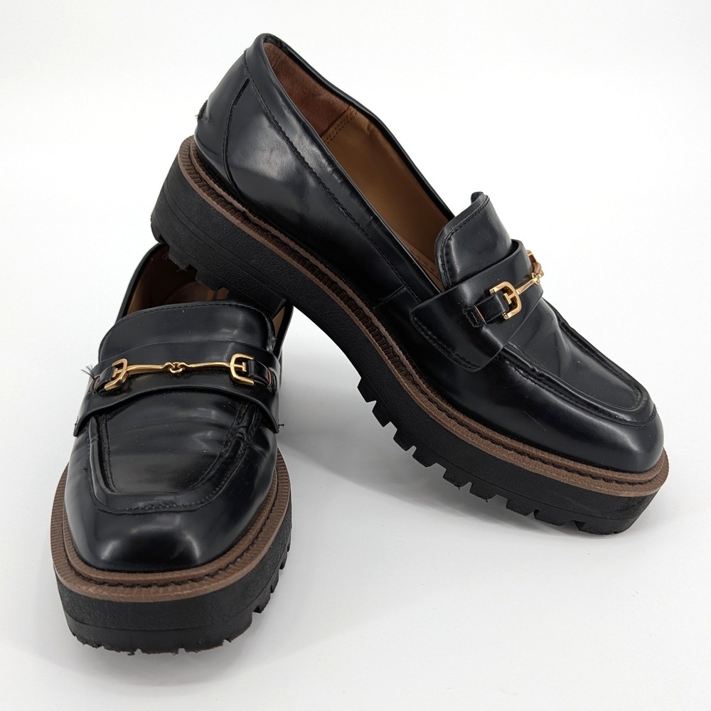 Sam Edelman Laurs Black Platform Horsebit Lug Sole Loafers Size 9.5M 40.5 Y2K